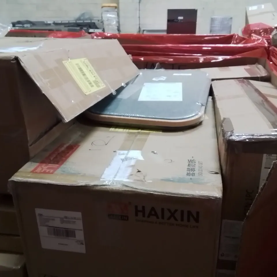 PALLET OF ASSORTED HOUSEHOLD GOODS AND PRODUCTS TO INCLUDE;STORAGE CABINET, ERGONOMIC MESH CHAIR, TABLE AND CHAIR,LAUNDRY HAMPER AND OTHER ASSORTED ITEMS...