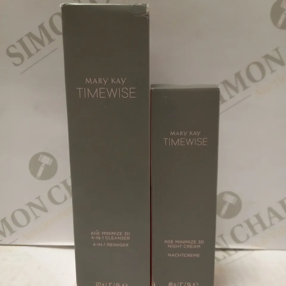 LOT OF 2 MARY KAY TIMEWISE AGE MINIMIZE 3D PRODUCTS TO INCLUDE CLEANSER 127G & NIGHT CREAM 48G