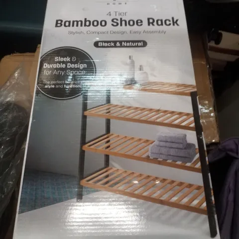 BOXED KEPLIN 4 TIER BAMBOO SHOE RACK - BLACK/NATURAL 