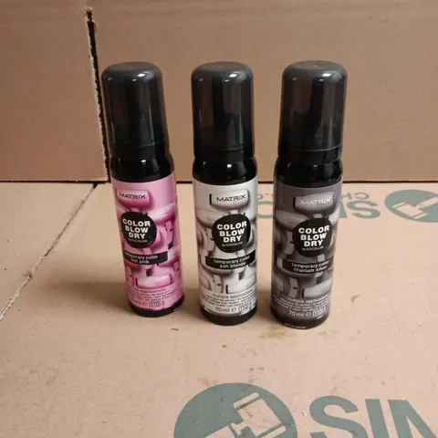APPROXIMATELY 22 X ASSORTED MATRIX COLOR BLOW DRY HAIR CARE PRODUCTS TO INCLUDE HOT PINK, ASH BLONDE ETC