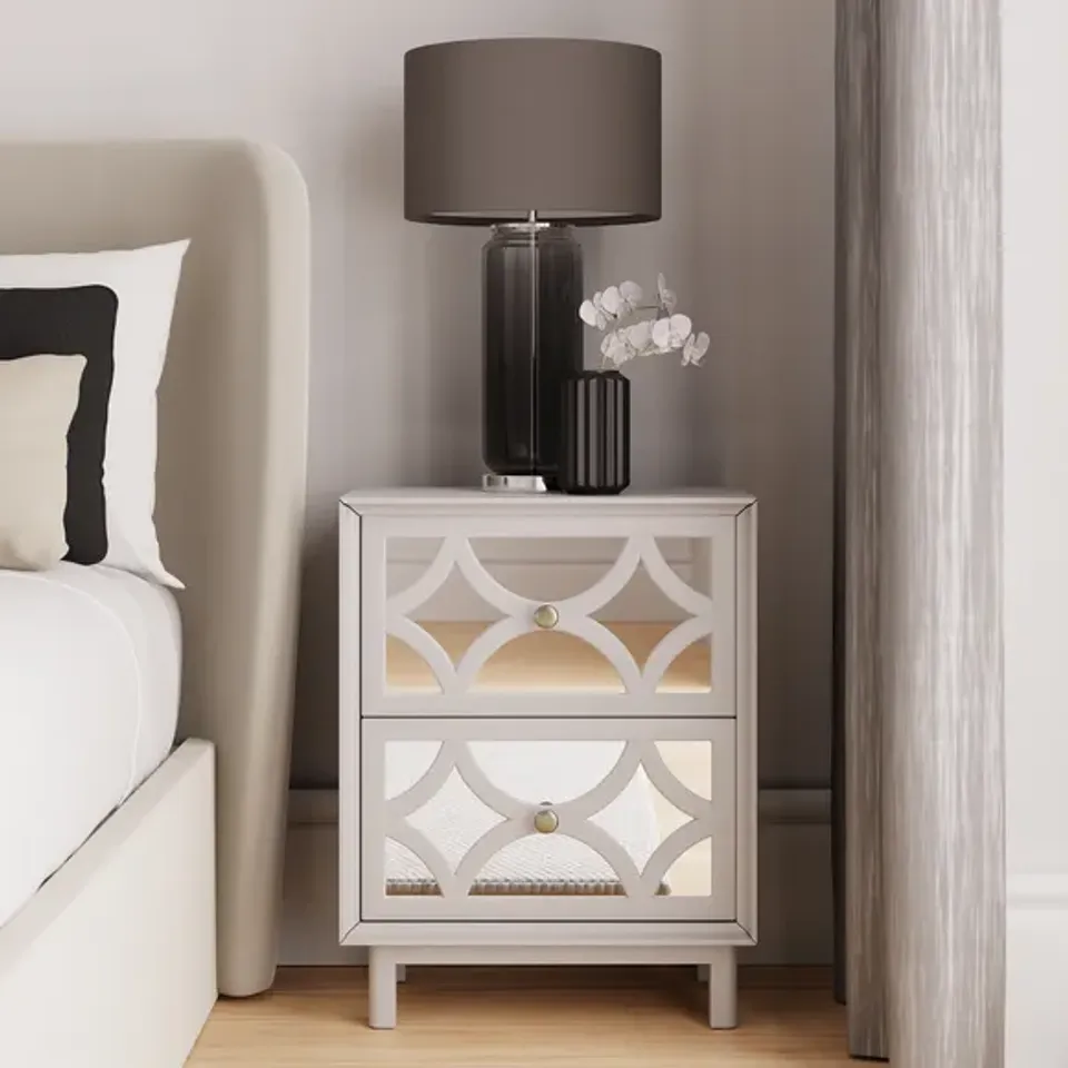 BOXED DELPHI 2-DRAWER BEDSIDE TABLE - GREY