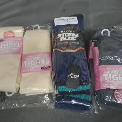 BOX OF APPROXIMATELY 20 PACKS OF SOCKS AND TIGHTS - SIZES VARY