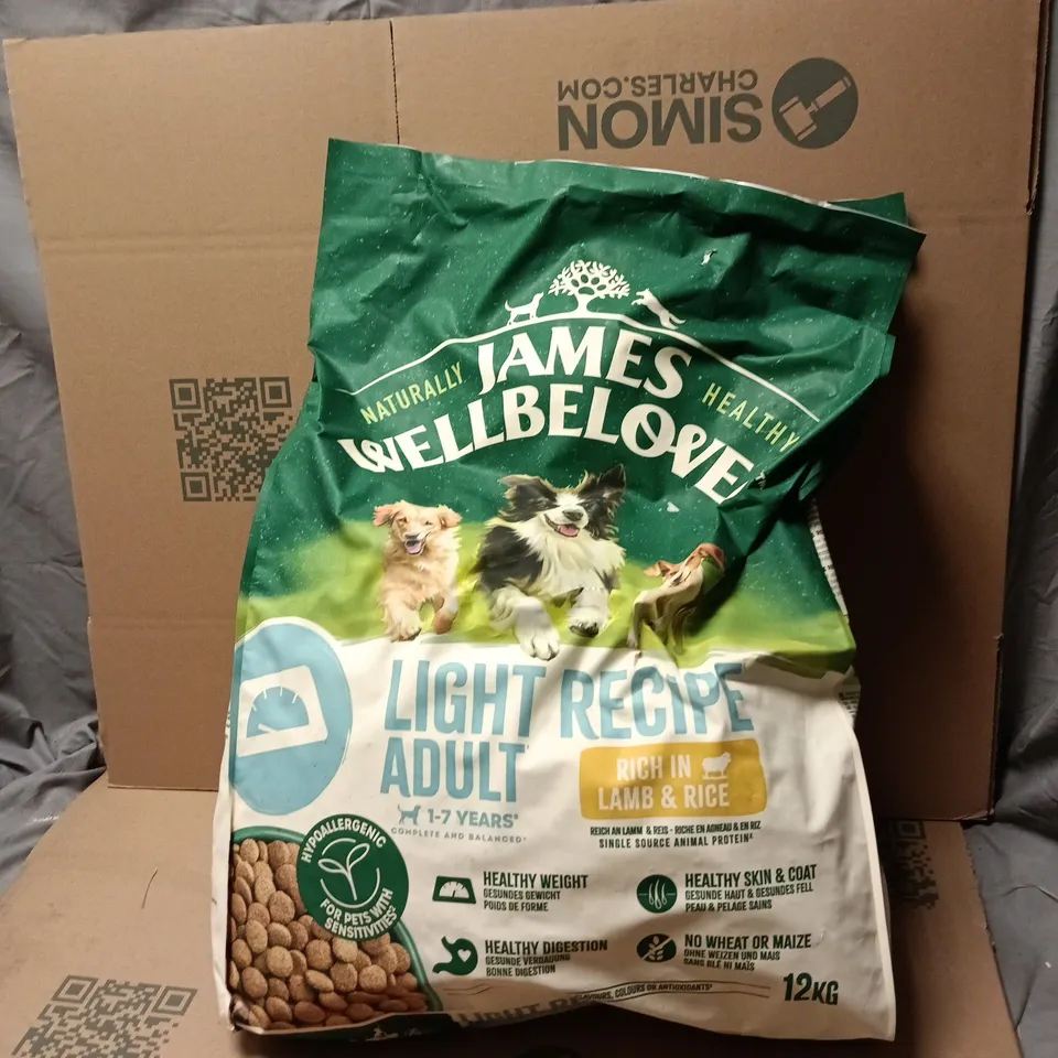 JAMES WELLBELOVED 12KG LIGHT RECIPE ADULT 1 - 7 YEARS RICH IN LAMB AND RICE DOG FOOD