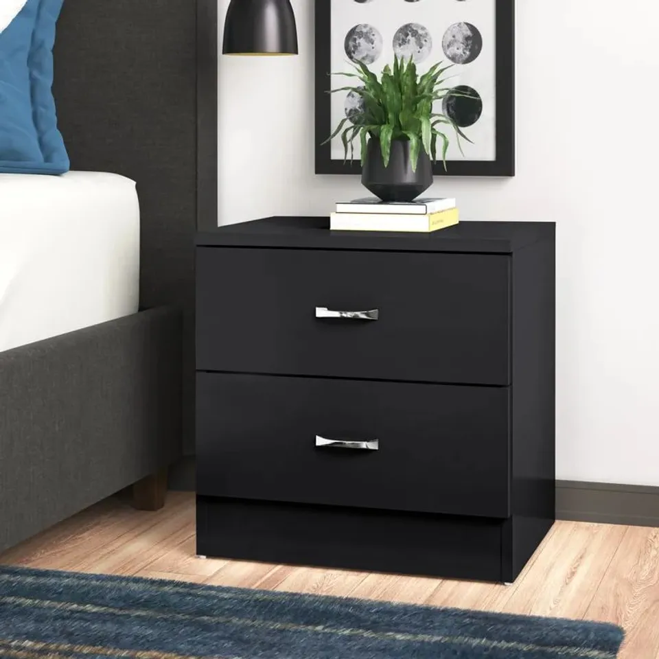 BOXED BRENDLE 2 DRAWER BEDSIDE TABLE BLACK GLOSS