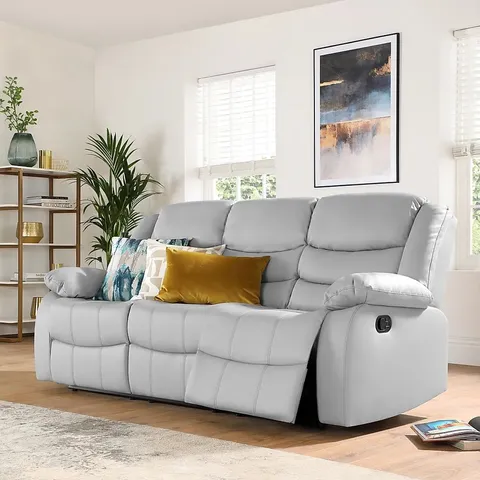 BOXED DESIGNER LIGHT GREY SORRENTO FAUX LEATHER MANUAL RECLINER 3 SEATER SOFA