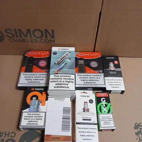 APPROXIMATELY 15 ASSORTED E-CIGARETTE PRODUCTS TO INCLUDE - OXVA , SMOK AND ASPIRE 