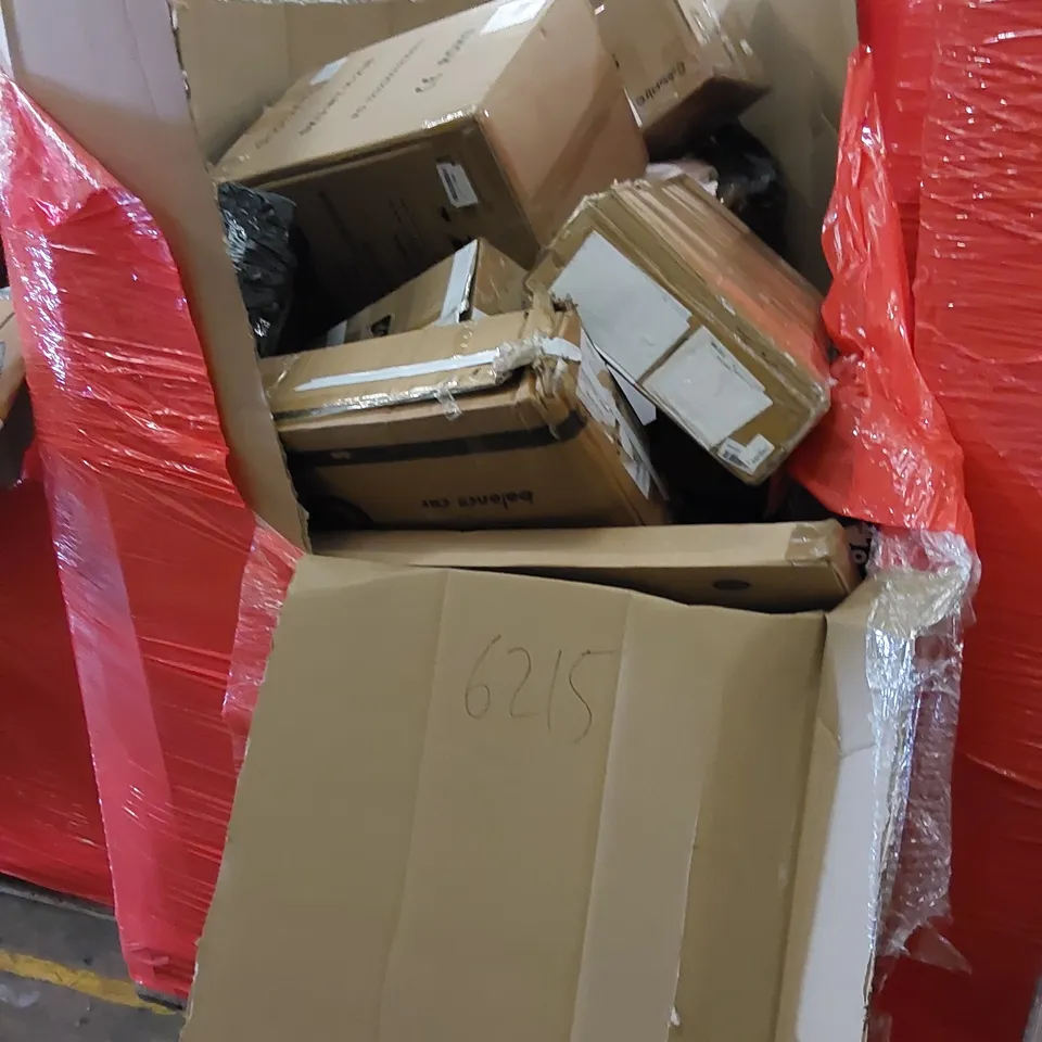 PALLET TO CONTAIN ASSORTED HOUSEHOLD PRODUCTS. INCLUDES HEATERS, OIL FILLED RADIATOR, AIR FRYER, SHOWER SET, BOXED FURNITURE ETC 