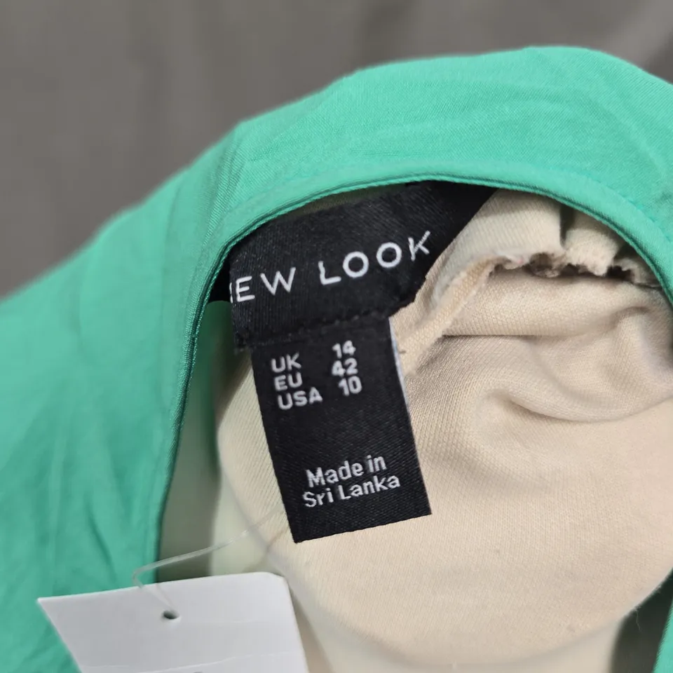 NEW LOOK GREEN DRESS – V-NECK, SHORT PUFF SLEEVES, ECOVERO VISCOSE 50%, UK 14