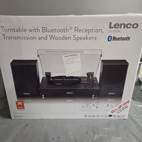 LENCO LS-10BK TURNTABLE WITH BLUETOOTH RECEPTION, TRANSMISSION AND WOODEN SPEAKERS