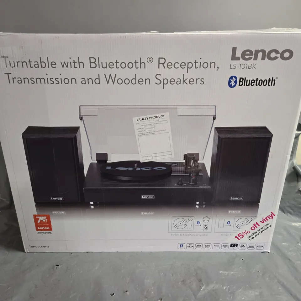 LENCO LS-10BK TURNTABLE WITH BLUETOOTH RECEPTION, TRANSMISSION AND WOODEN SPEAKERS