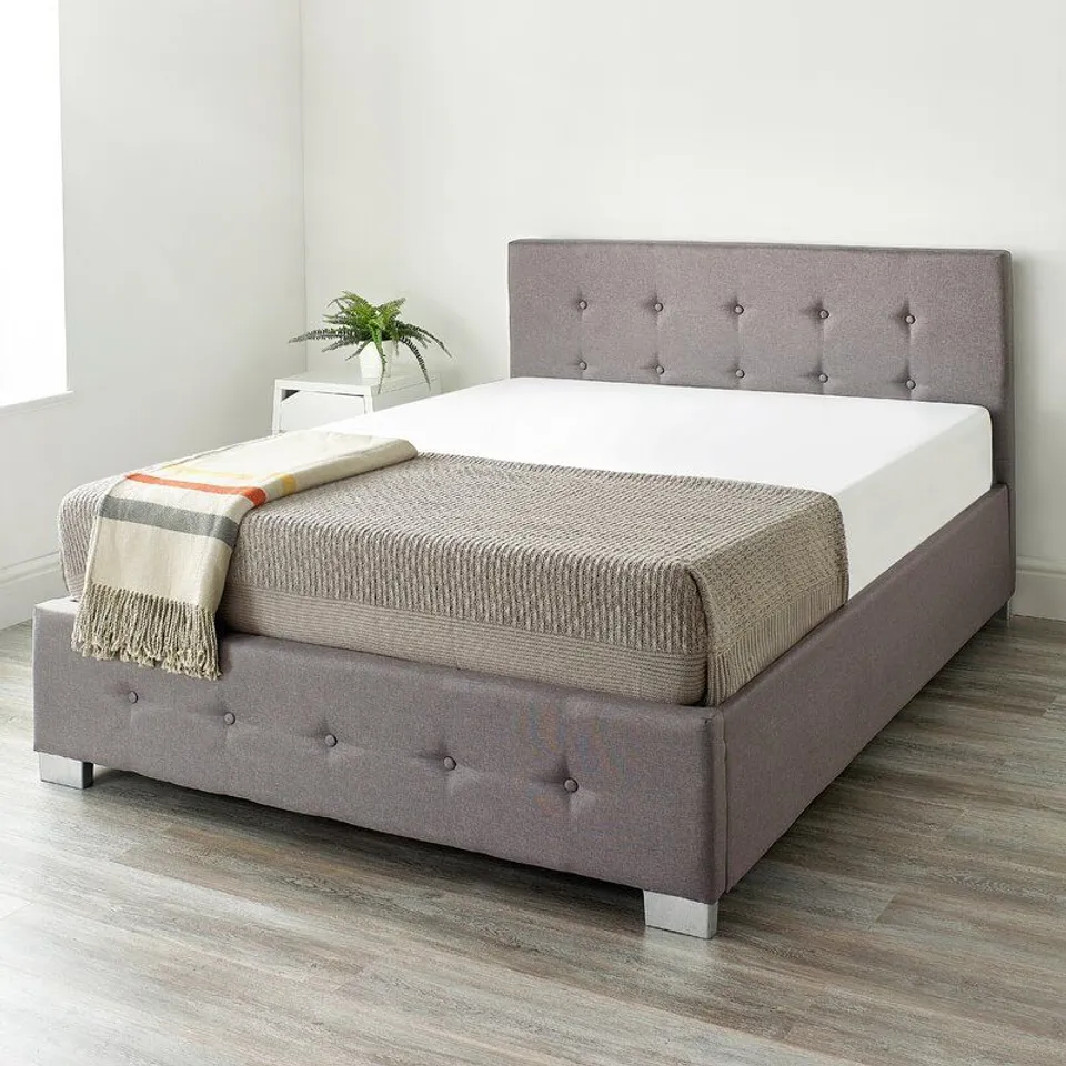 BOXED LAGGAN UPHOLSTERED DOUBLE OTTOMAN BED - GREY (3 BOXES)