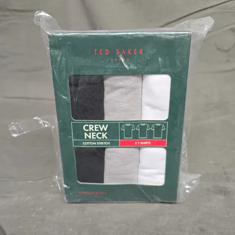 BOXED TED BAKER CREW NECK COTTON STRETCH T-SHIRTS – 3 PACK, SIZE M