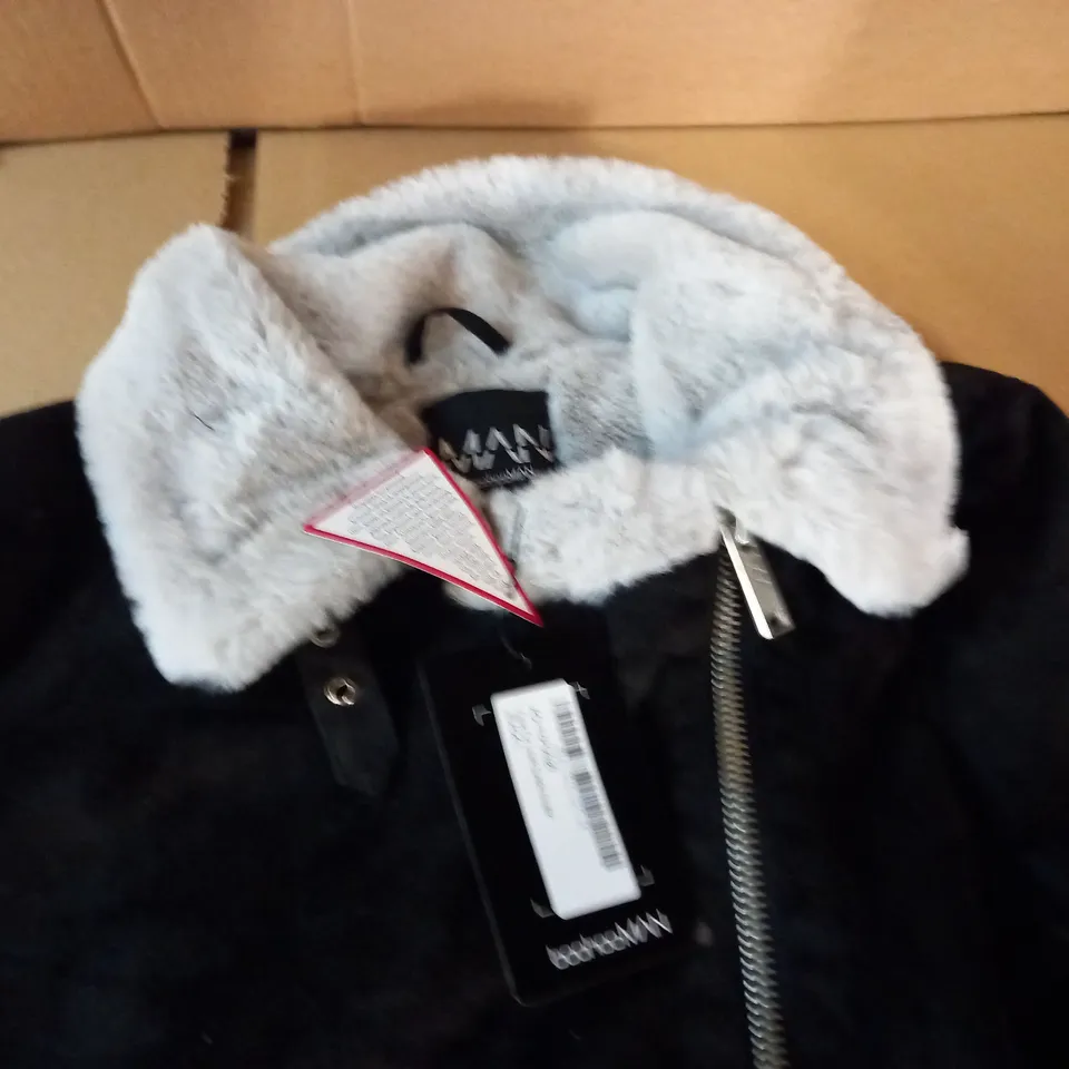 BOOHOOMAN FAUX FUR LINED SUEDE AVIATOR - L