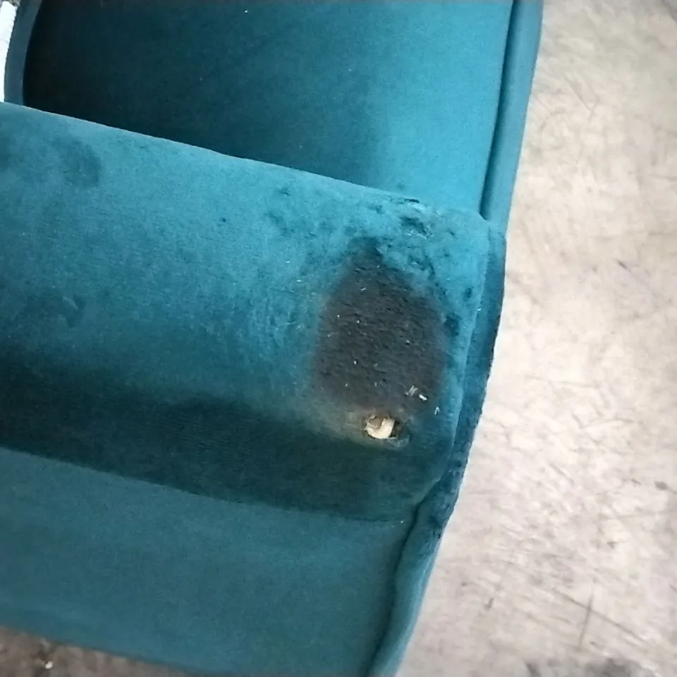 QUALITY BRITISH DESIGNER PASHA 3 SEATER HIGH BACK SOFA - GREEN PLUSH FABRIC