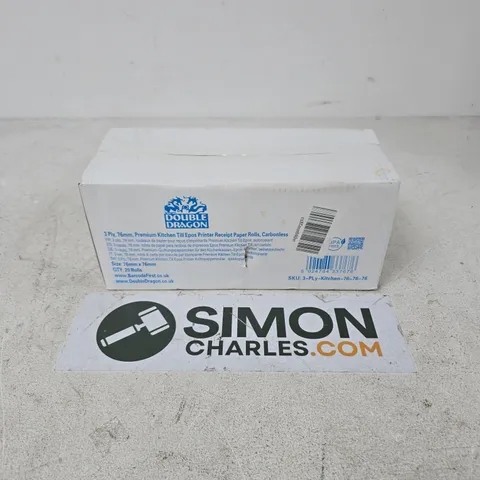 BOXED DOUBLE DRAGON 3 PLY 76MM PREMIUM KITCHEN TILL EPOS PRINTER RECEIPT PAPER ROLLS (20 ROLLS)