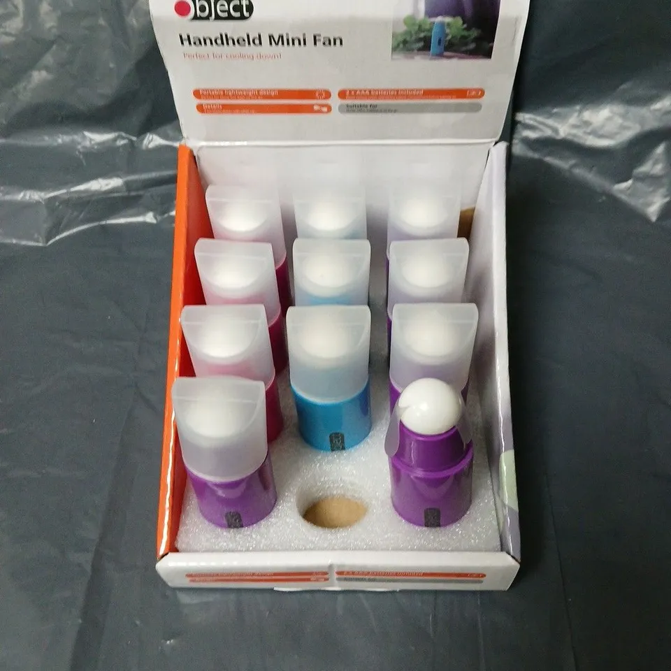 APPROXIMATELY 11 X OBJECT HANDHELD MINI FAN  – MULTICOLOUR (BOXED)