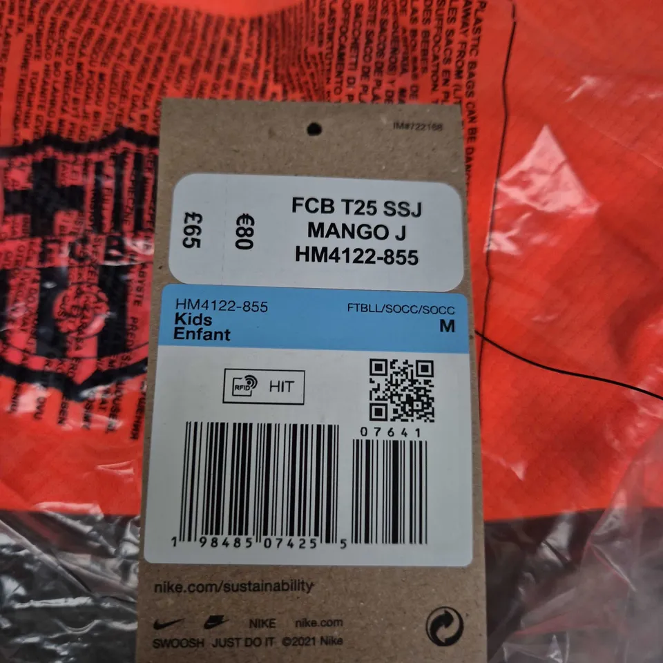 NIKE KIDS BARCELONA TOP  – ORANGE WITH NAVY COLLAR, SIZE M