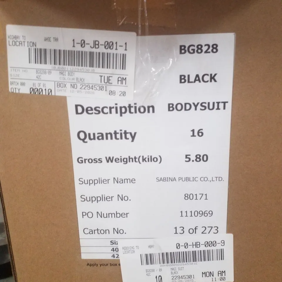 BOX CONTAINING APPROXIMATELY 16 BRAND NEW MAGISCULPT BLACK BODYSUITS - SIZE 42C