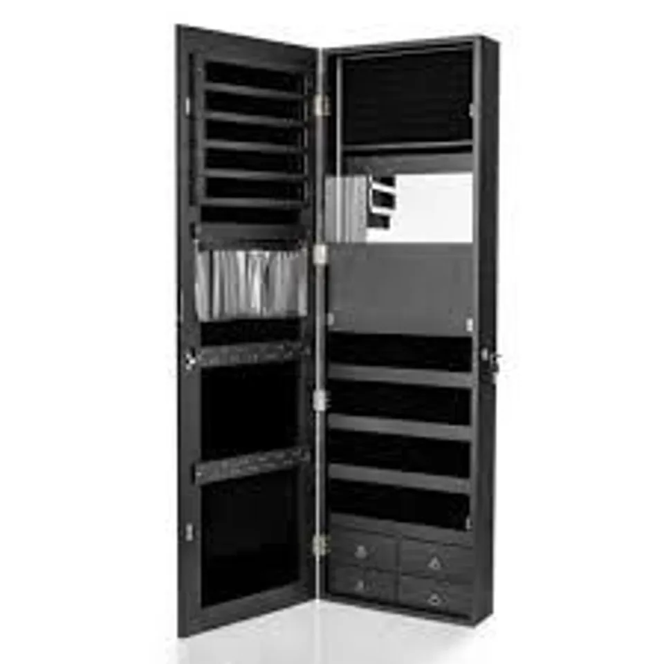 BOXED COSTWAY 4 DRAWER BLACK MULTIPURPOSE MIRRORED JEWELLERY CABINET