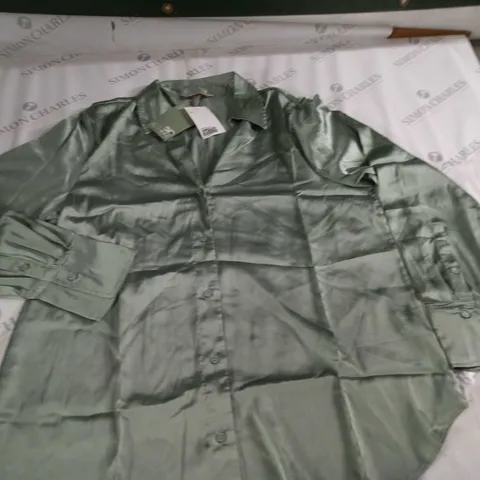 H&M GREEN SILK EFFECT SHIRT - L