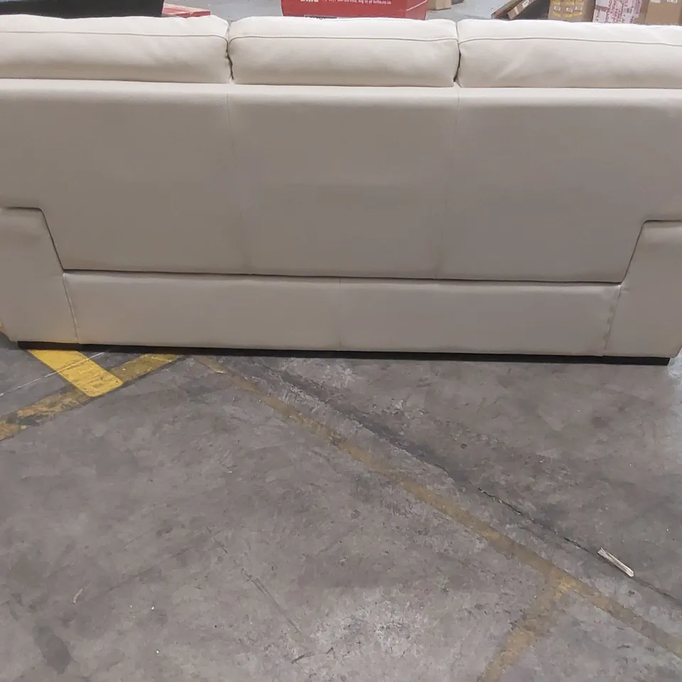 QUALITY DESIGNER CREAM 3-SEATER FAUX LEATHER SOFA