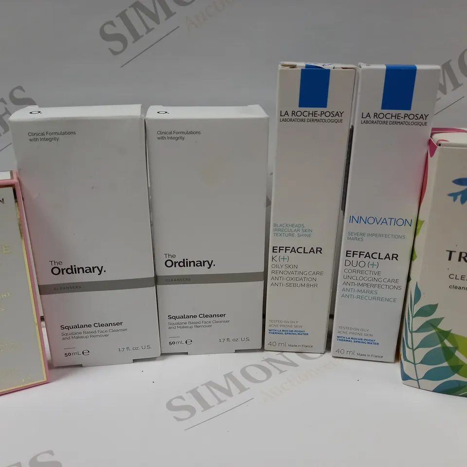 BOX OF APPROX 9 ITEMS TO INCLUDE TROPIC CLEAR SKIES CLEANSING POWER (60G), THE ORDINARY SQUALANE CLEANSER (2X50ML) AND LA ROCHE POSAY EFFACLEAR DUO (40ML_