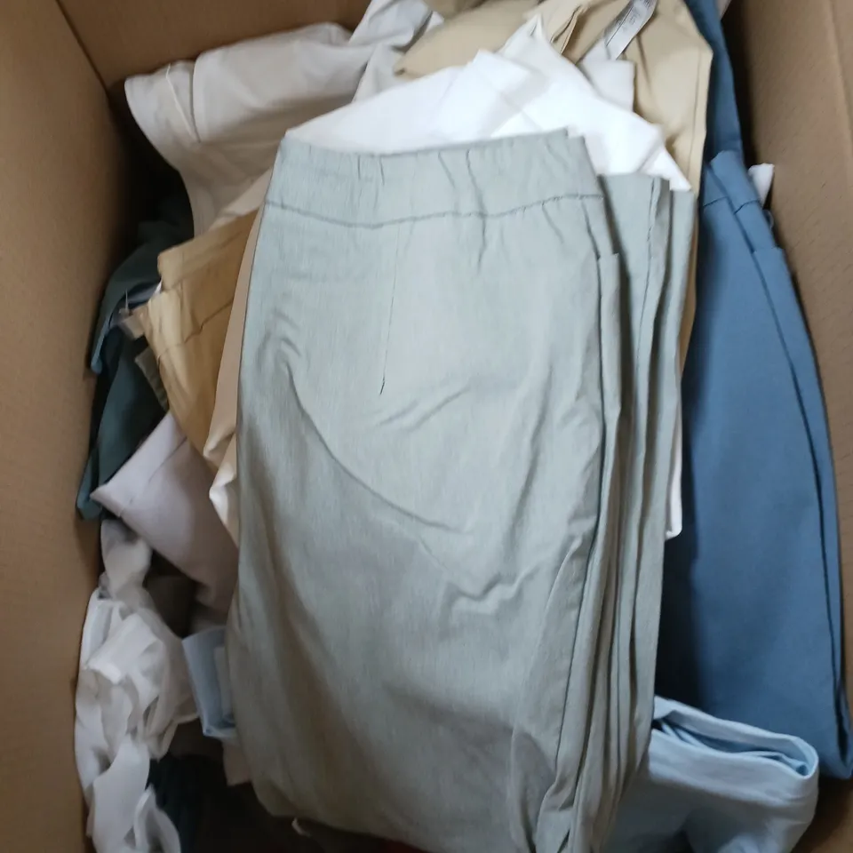 APPROXIMATELY 20 ASSORTED CLOTHING PRODUCTS IN VARIOUS STYLES & SIZES TO INCLUDE DRESSES & TROUSERS 