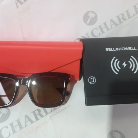 BOX OF APPROXIMATELY 8 ASSORTED HOUSEHOLD ITEMS TO INCLUDE SUNGLASSES, BELL + HOWELL SPEAKER, ETC