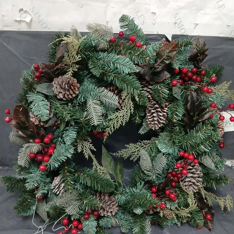 DESIGNER PRE-LIT RED BERRY CHRISTMAS WREATH - 80 CM