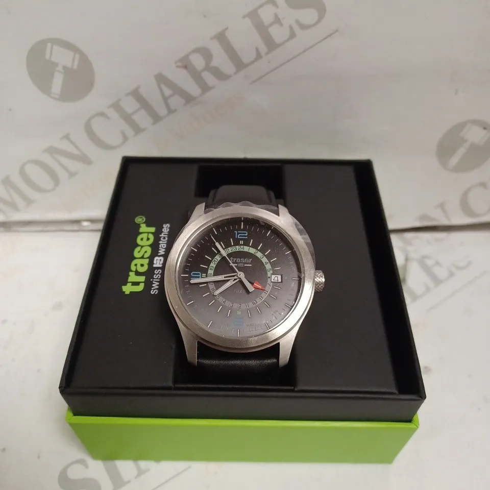 BOXED TRASER AURORA WATCH - SWISS MADE - LEATHER STRAP - STAINLESS STEEL - WATER RESISTANT 1 OBAR.