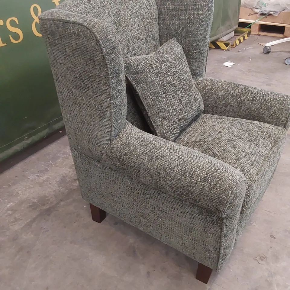 DENTON GRACE FABRIC UPHOLSTERED WING CHAIR - OLIVE