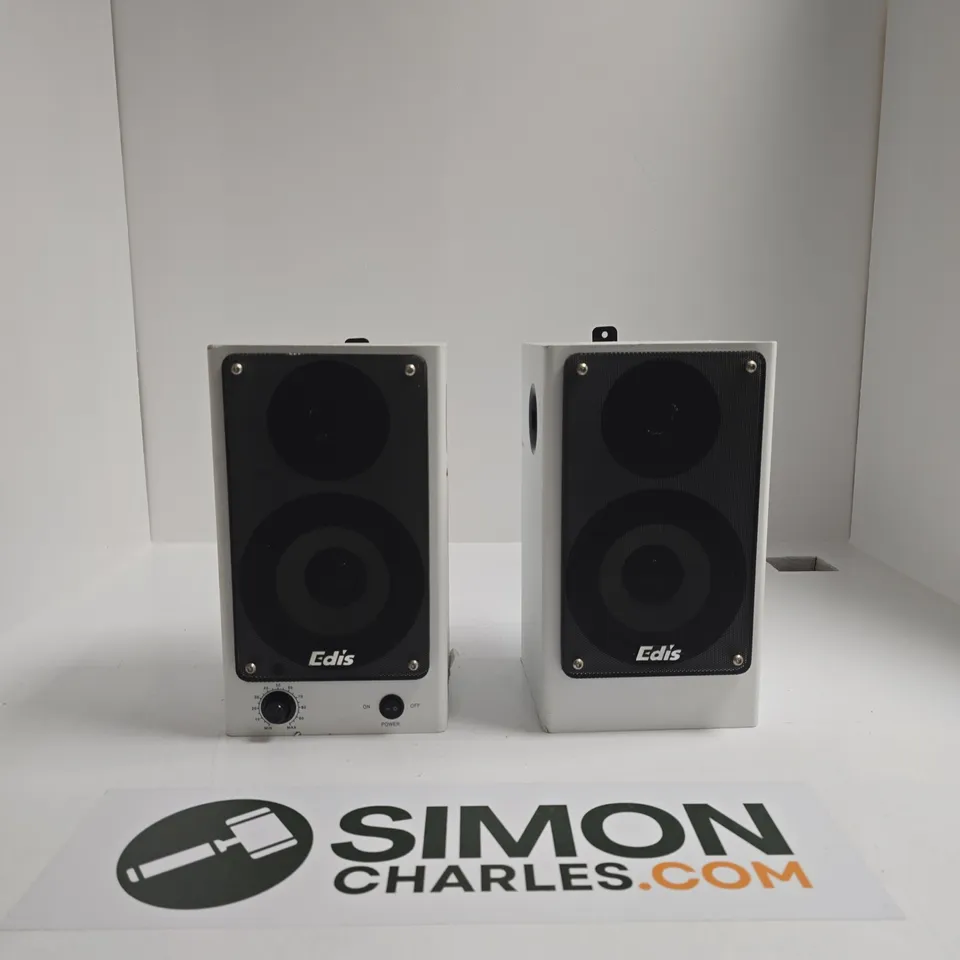 EDIS COMPACT POWERED BOOKSHELF SPEAKERS – PAIR, GREY ENCLOSURE WITH BLACK FRONT GRILLS