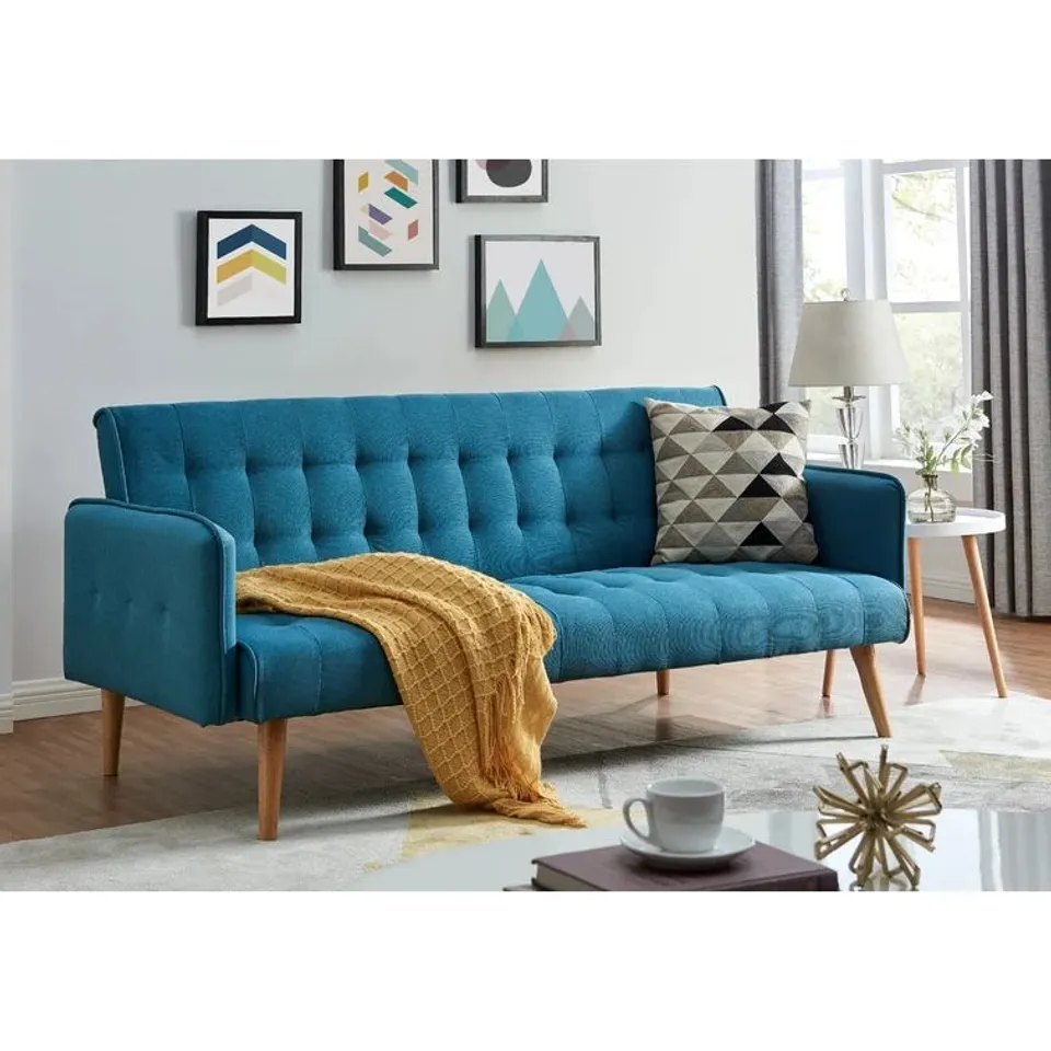 BOXED BUSHMAN THREE SEATER CLIC CLAC SOFA BED UPHOLSTERED BLUE
