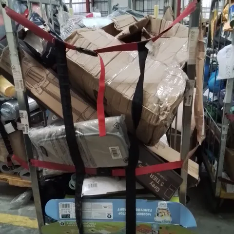 CAGE OF ASSORTED HOUSEHOLD GOODS AND PRODUCTS TO INCLUDE;COAT HANGERS,RETRACTABLE SAFETY GATE,NONSLIP BATH MAT,SHOERACK 