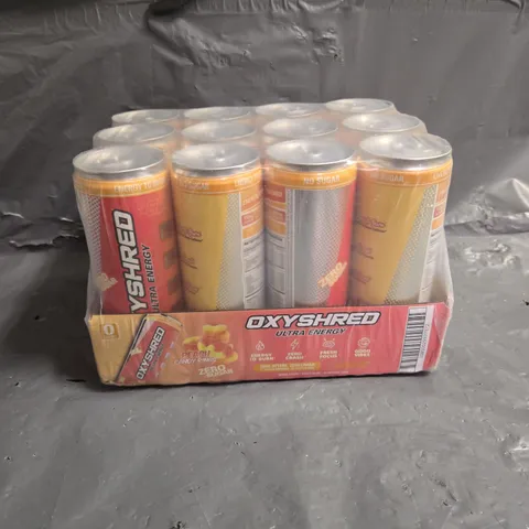 SEALED OXYSHRED ULTRA ENERGY IN PEACH CANDY RINGS 12X355ML - COLLECTION ONLY