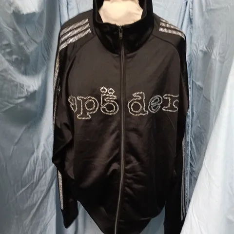 ADIDAS ORIGINALS SPIDER TRACK JACKET, BLACK WITH RHINESTONE LETTERING, UK L