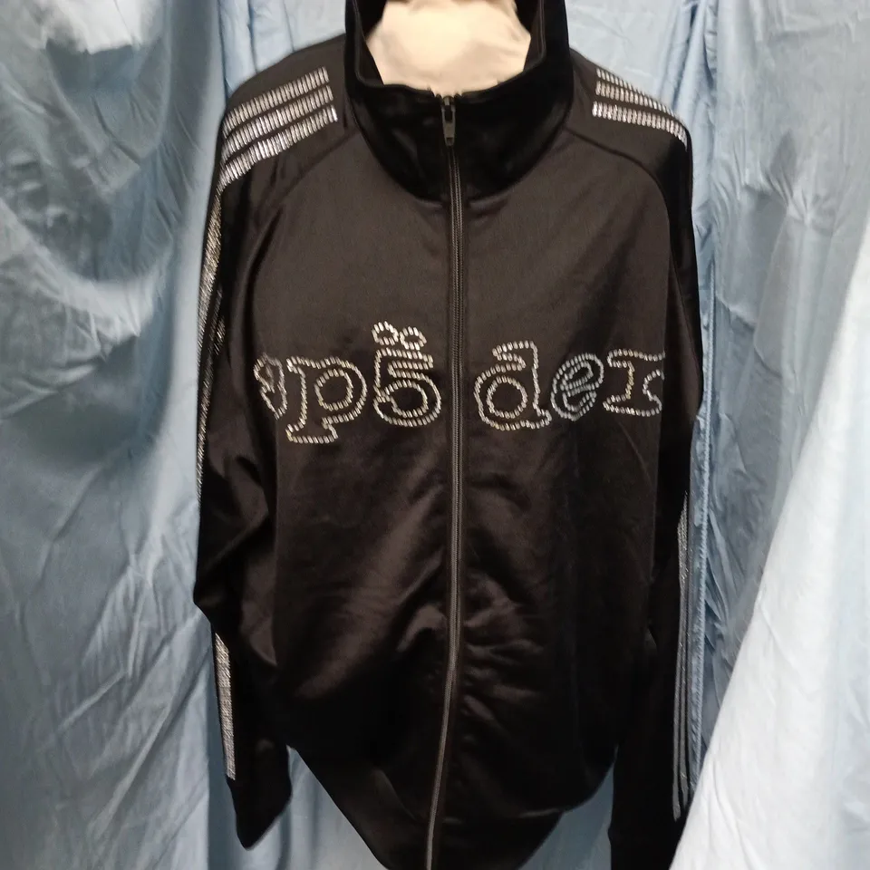 ADIDAS ORIGINALS SPIDER TRACK JACKET, BLACK WITH RHINESTONE LETTERING, UK L