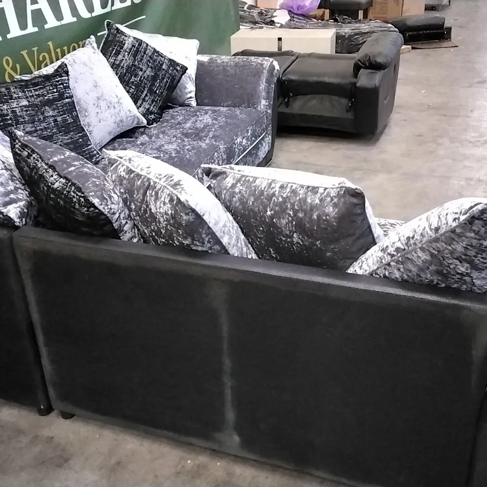 QUALITY BRITISH DESIGNER CORNER GROUP SOFA - BLACK/GREY FABRIC 