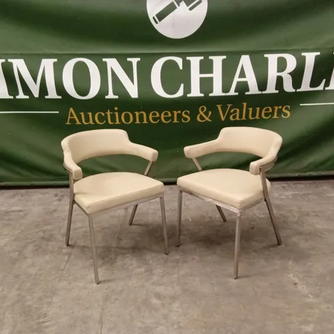 SET OF 2 QUALITY DESIGNER FREYA DINING CHAIRS, CREAM PU LEATHER