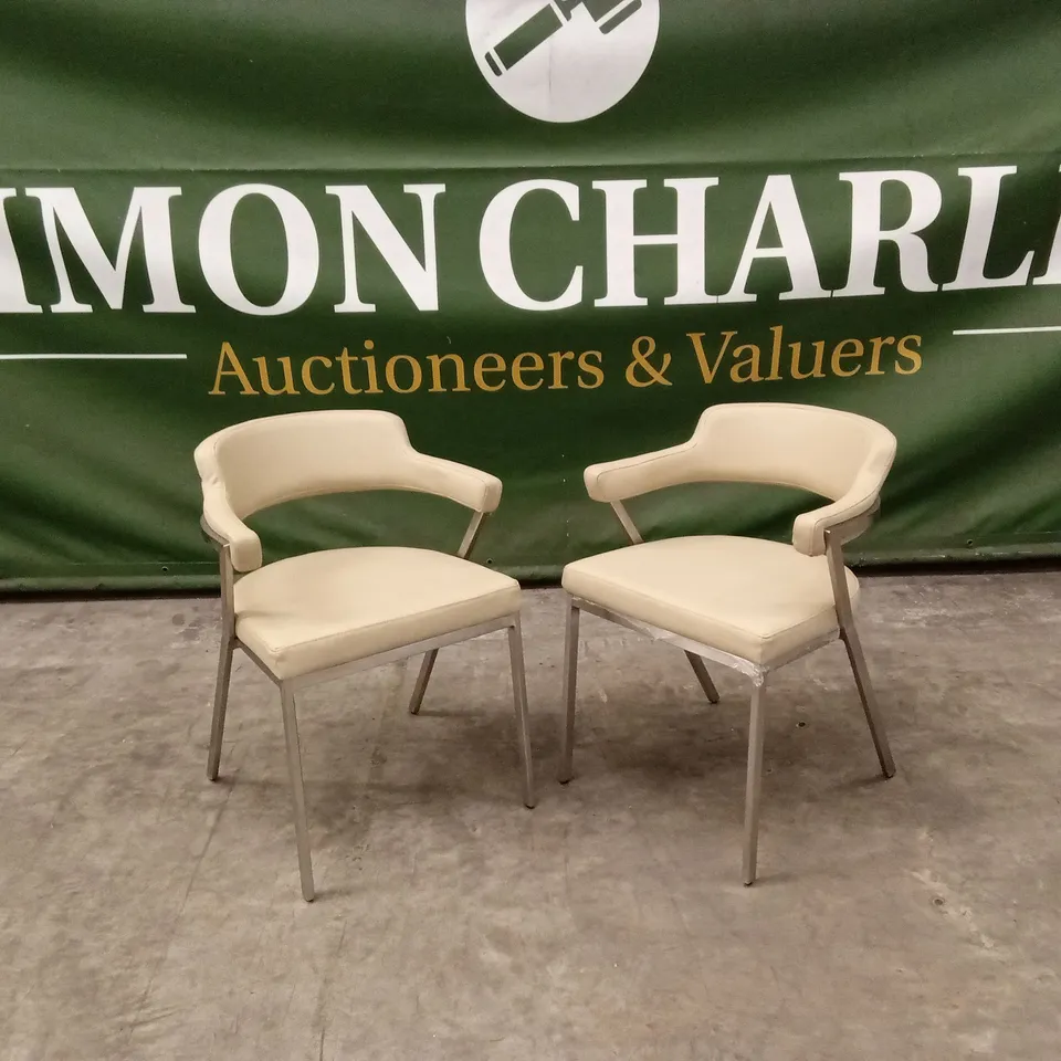 SET OF 2 QUALITY DESIGNER FREYA DINING CHAIRS, CREAM PU LEATHER