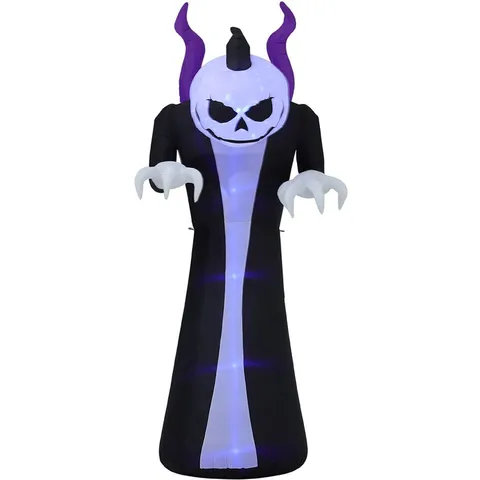 HALLOWEEN INFLATABLE PROP FIGURE – SKULL HEAD, LONG ROBE WITH PURPLE HORNS