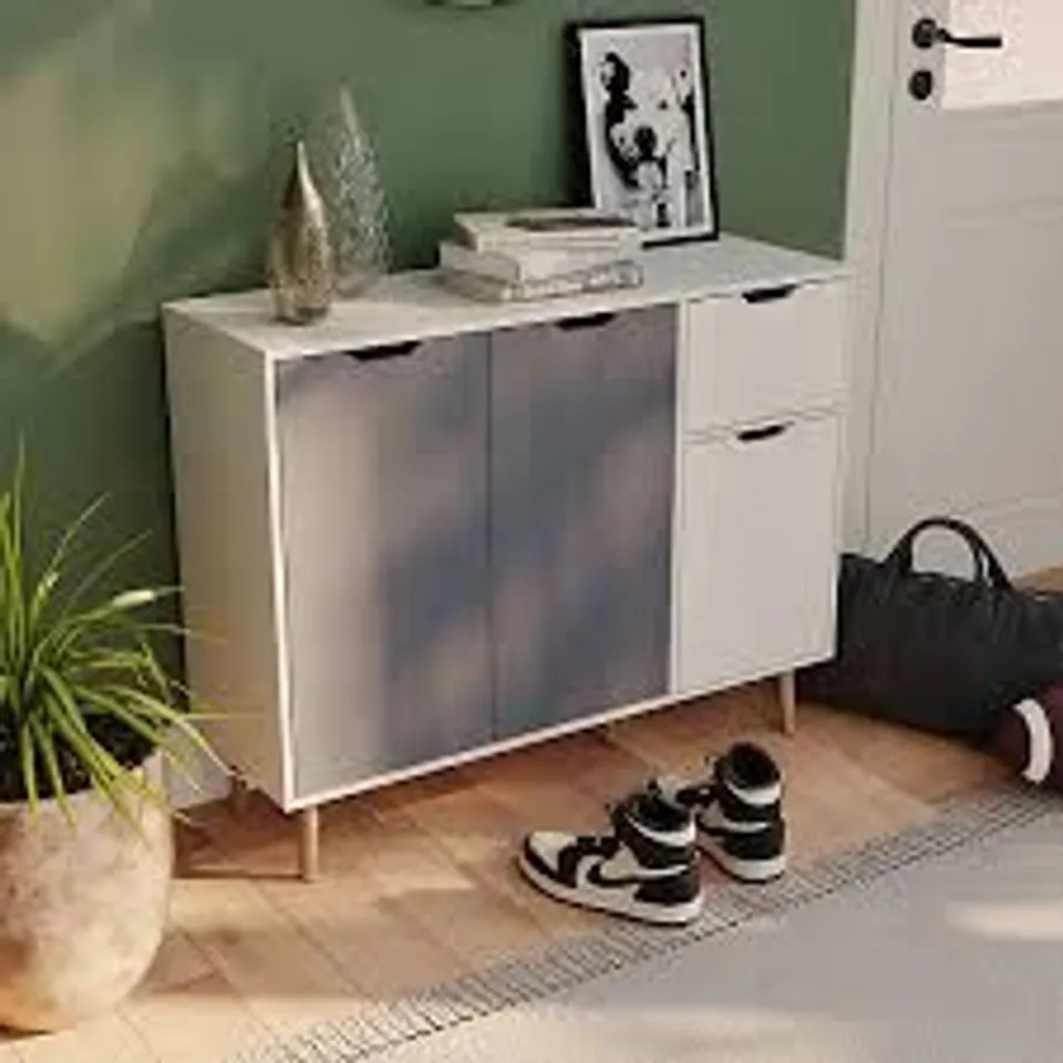 BOXED VIDA DESIGNS 3 DOOR 1 DRAWER SIDEBOARD - GREY & WHITE