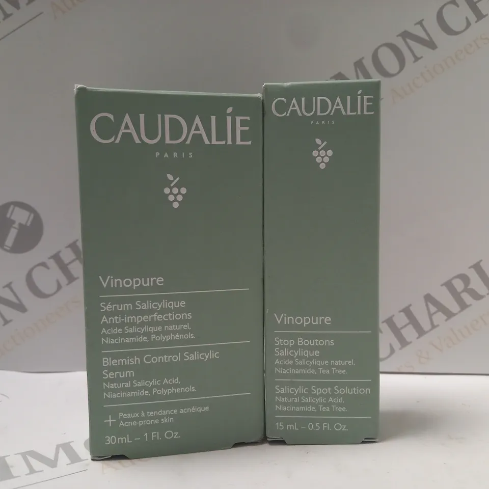 BOX OF 2 CAUDALIE VINOPURE PRODUCTS TO INCLUDE BLEMISH CONTROL SALICYLIC SERUM 30ML & SALICYLIC SPOT SOLUTION 15ML