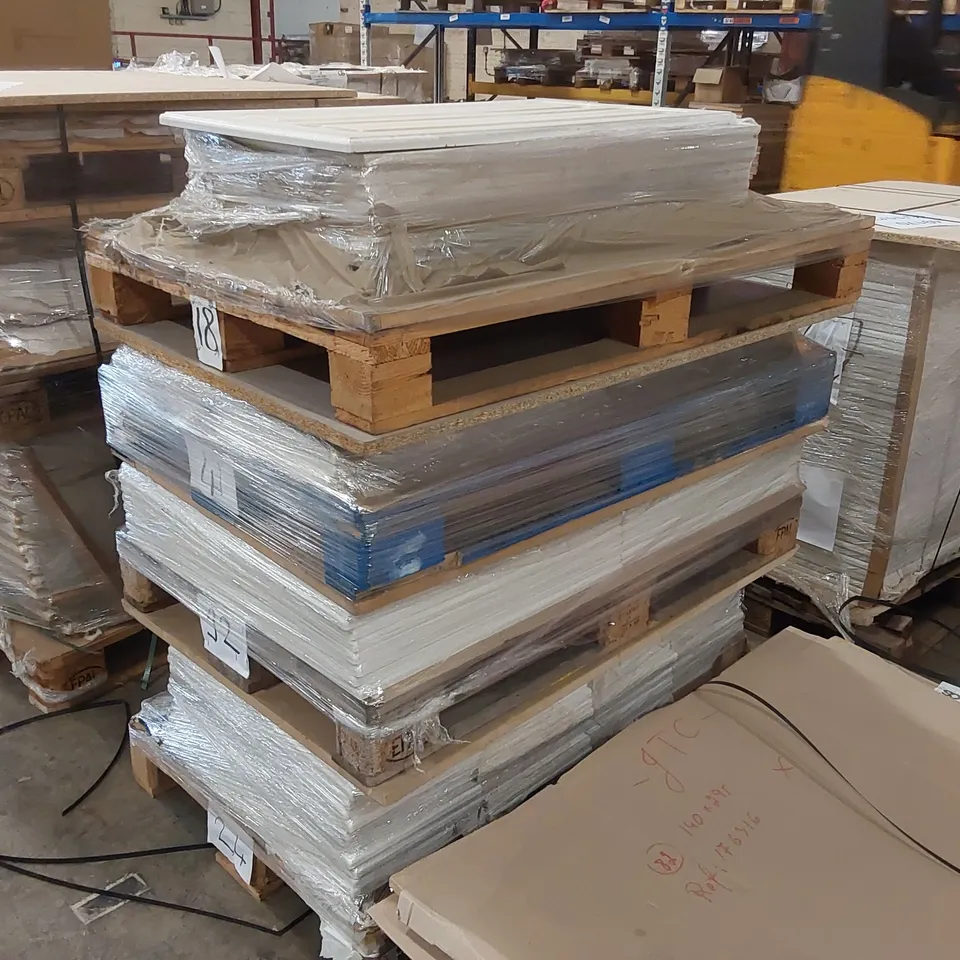PALLET OF LARGE QUANTITY OF KITCHENS/BEDROOM REPLACEMENT CABINET DOOR/DRAWER/END PANELS IN ASSORTED SIZES