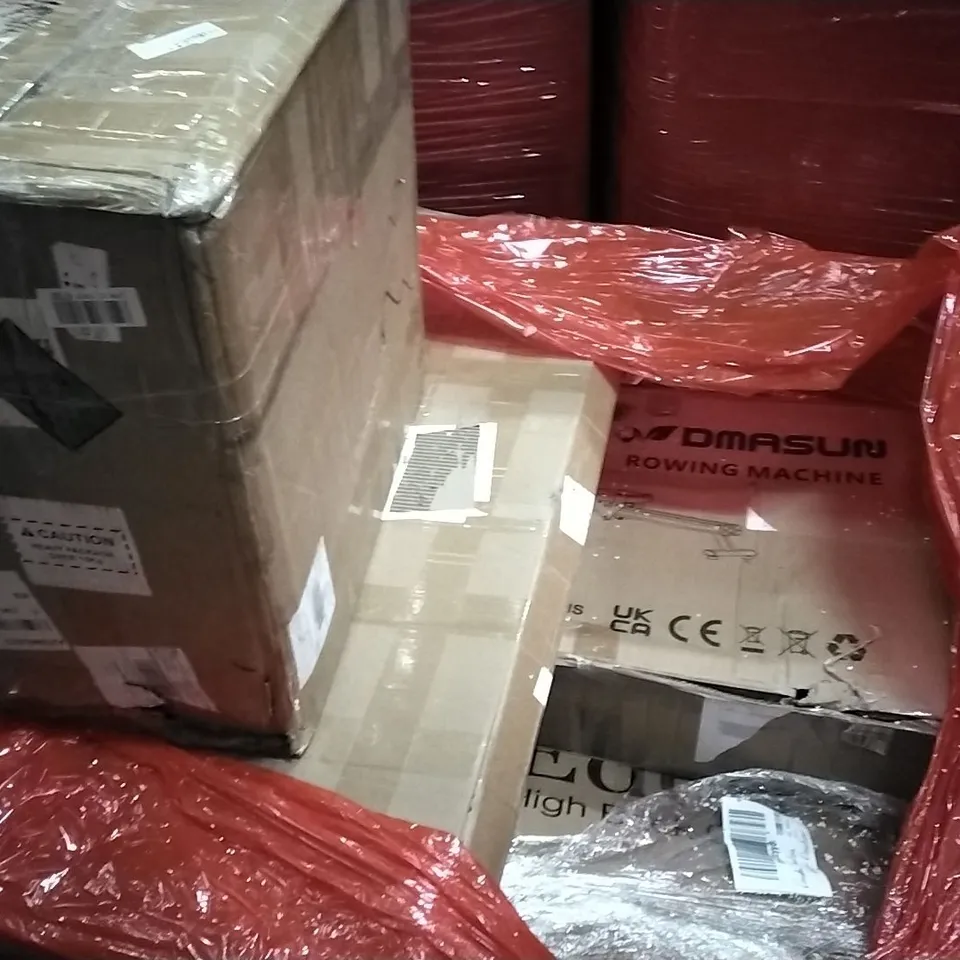 PALLET OF ASSORTED PRODUCTS AND HOUSEHOLD GOODS TO INCLUDE;TRAMPOLINE,EXERCISE BIKE,CONCERTINA LADDER