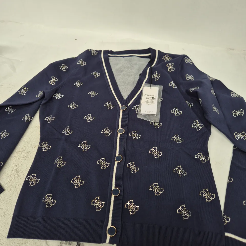 GUESS NAVY CARDIGAN WITH ECOVERO FABRIC – WOMEN'S KNITWEAR, SIZE M