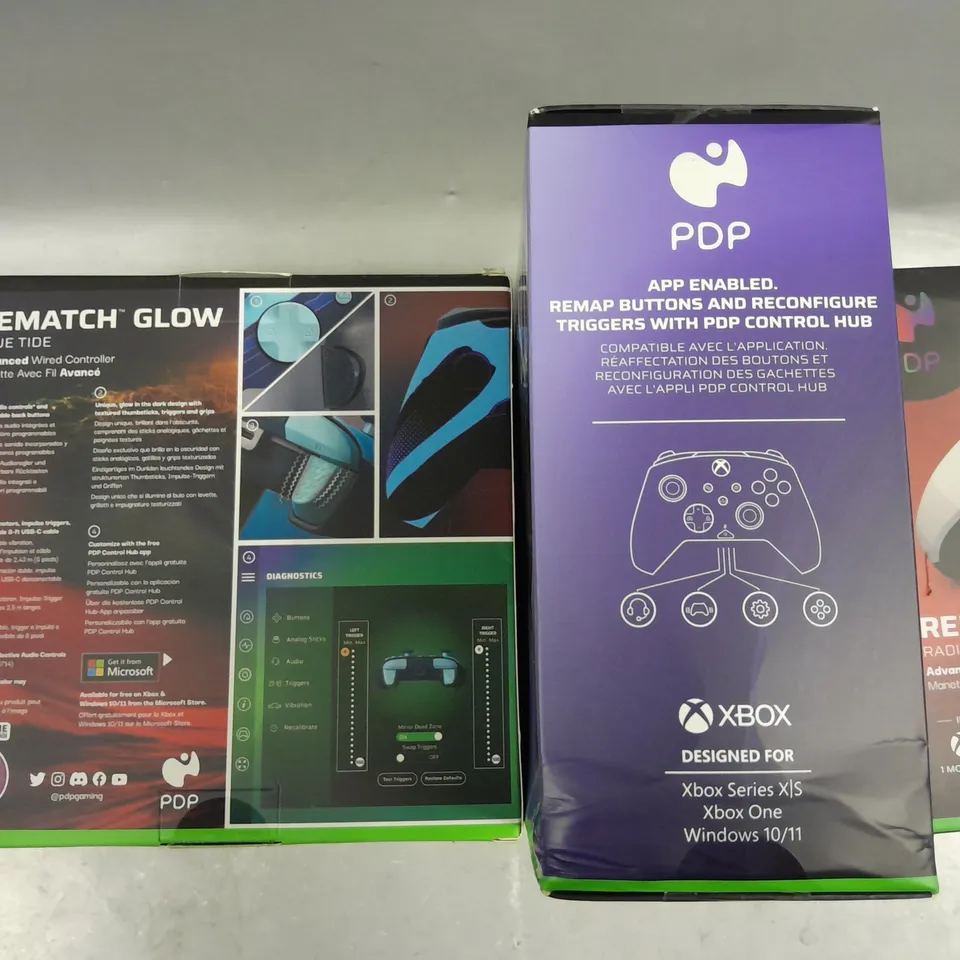 LOT OF 3 ASSORTED BOXED AND SEALED PDP WIRED CONTROLLERS DESIGNED FOR XBOX