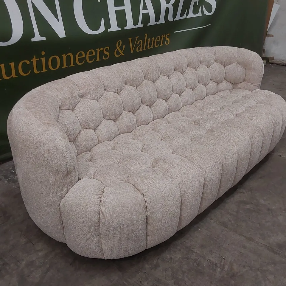 QUALITY DESIGNER HUIT OCTO 3 SEATER GLAM FABRIC SOFA - SAND