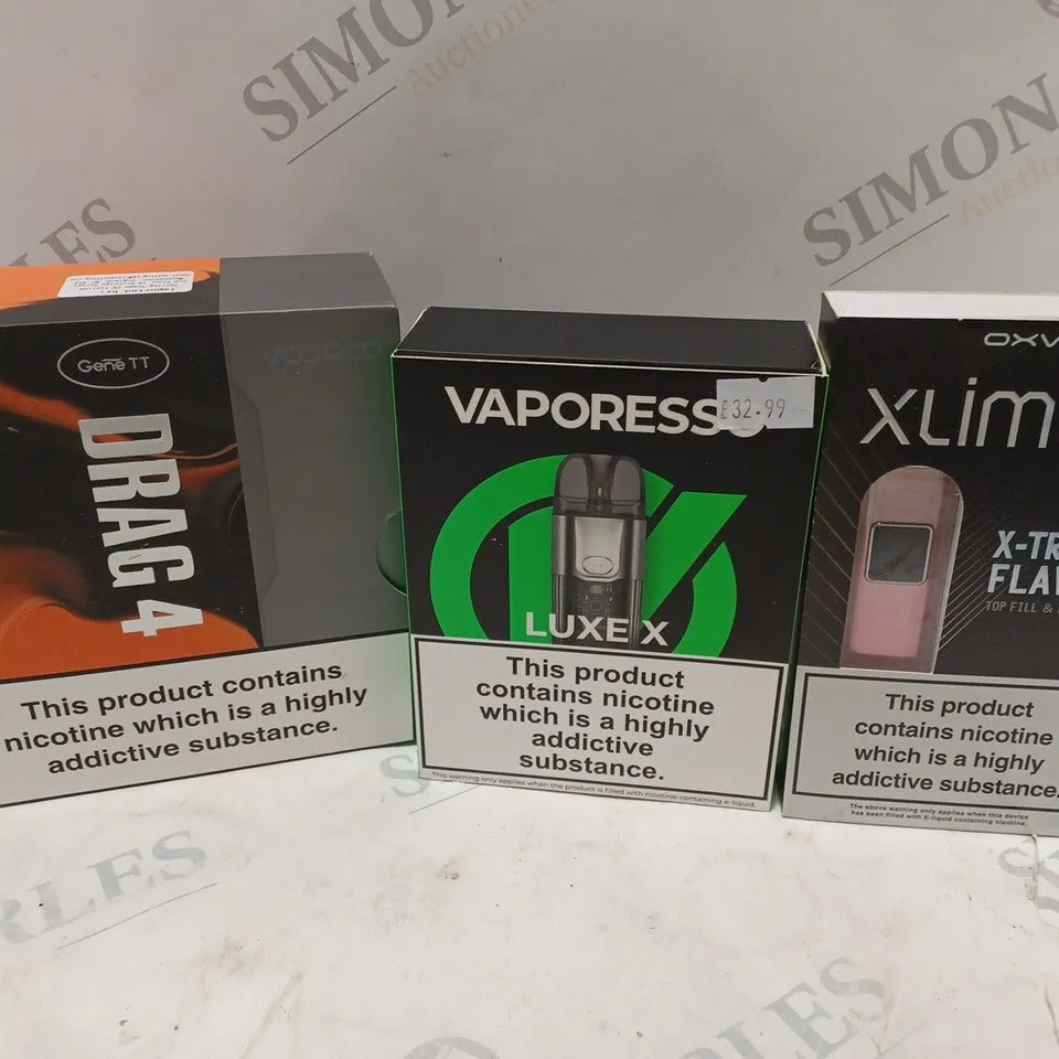 APPROXIMATELY 20 VAPES & E-CIGARETTES TO INCLUDE GENE TT DRAG 4, VAPORESSO LUXE X, OXVA XLIM PRO, ETC