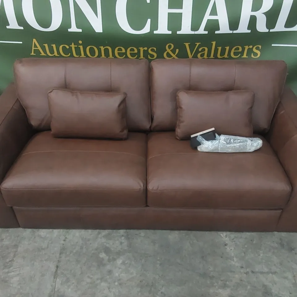 QUALITY DESIGNER ARDEN 4 SEATER LEATHER SOFA - BROWN 